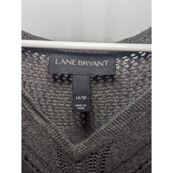 Lane Bryant Gray Sleeveless Sweater Open Knit Crochet Trim Size 14-16 - Picture 4 of 14